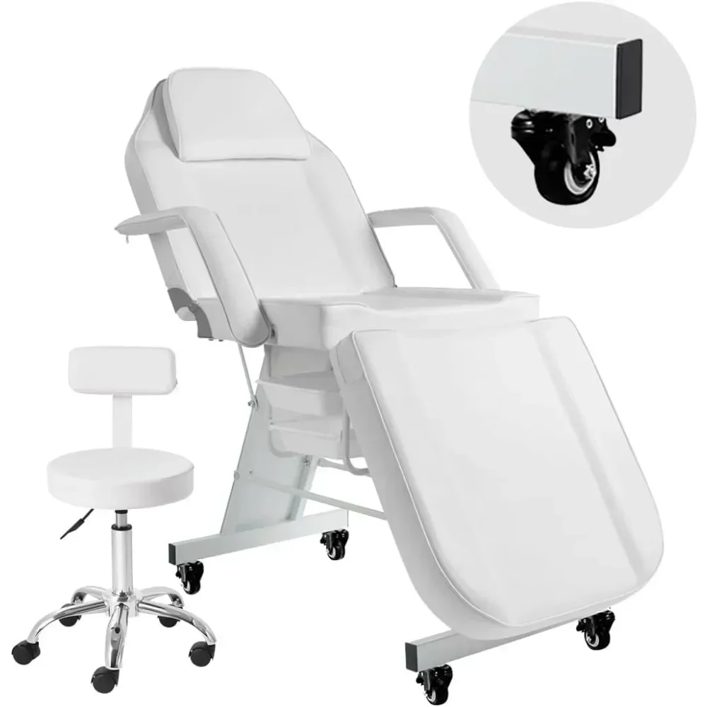 

Facial Chair with Wheels Tattoo Chair 73inch Adjustable Tattoo Bed for Client Massage Table with Stool Massage Table Facial Bed