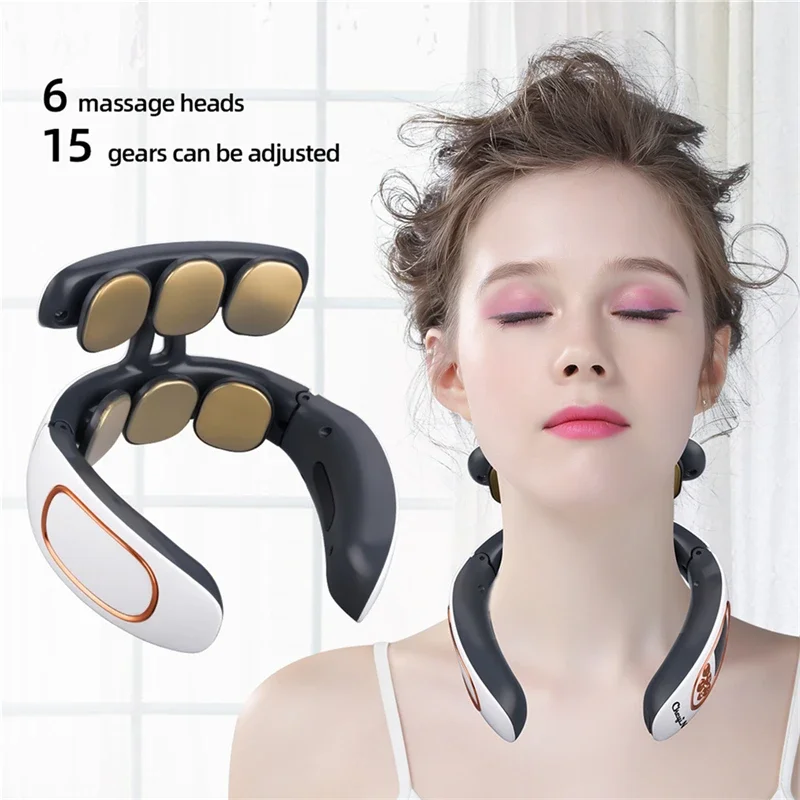 Smart Back Neck Massager TENS Pulse Shoulder Neck Massage Cervical Cordless Vibrator Heating Muscle Health Care Relieve Pain