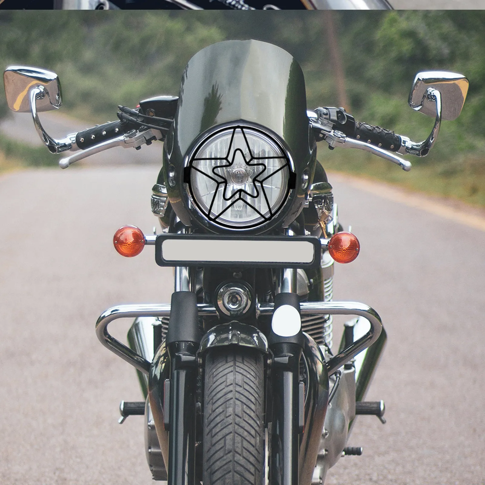 

Motorcycle Metal Headlight Protector Star-Shaped Grill Cover for Side Mount Round Headlamp Guard Screen Shield