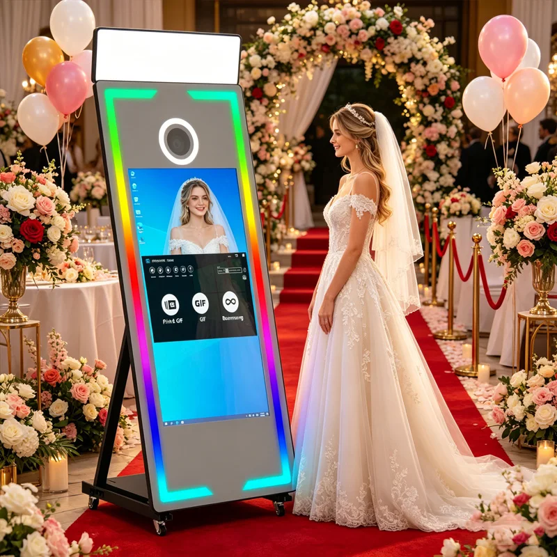 

US Warehouse Magic Mirror Photo Booth with Touch Screen, DSLR Support & Free Fill Light for Party & Wedding Events