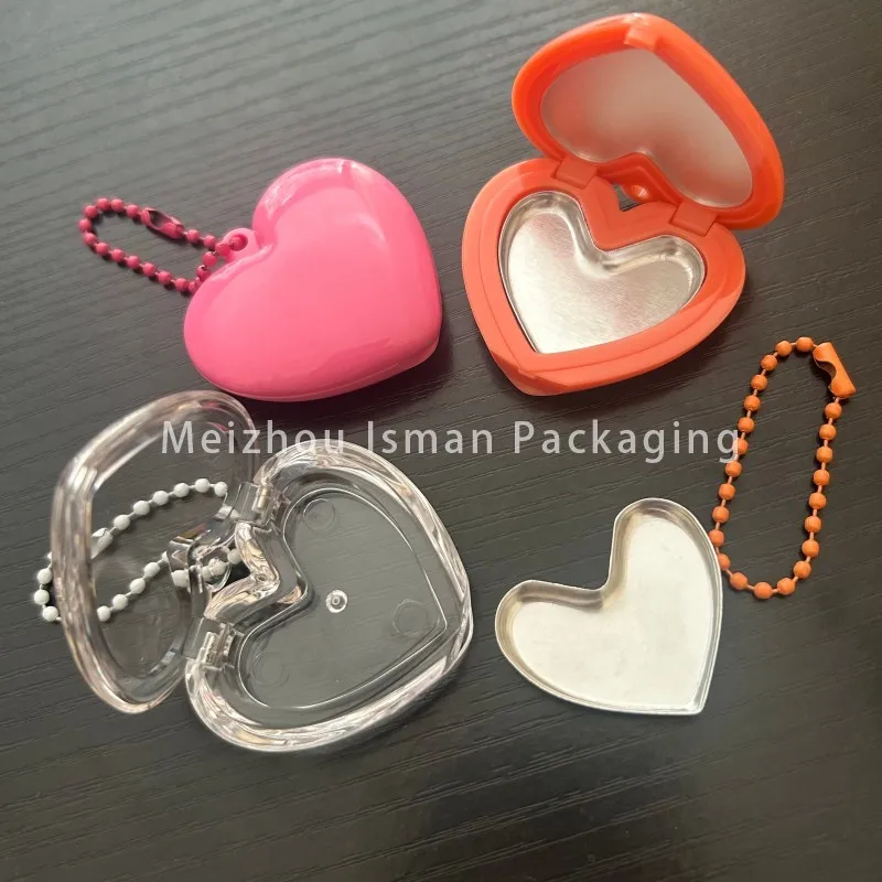 50Pcs Heart Shape Mini Empty Blush Powder Box 2g Eye Shadow Container with Mirror and Pan Key Chain Lipstick Case Packaging