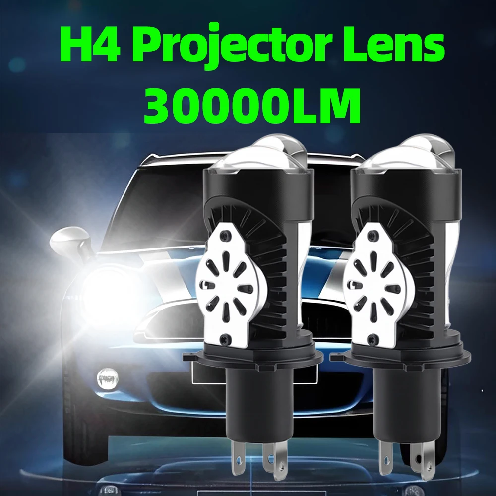 2x LED Projector Mini Lens 30000LM Headlight Bulbs H4 9003 HB2 HiLo Bi-LED 6000K Super Bright Car Motorcycle Universal Retrofit