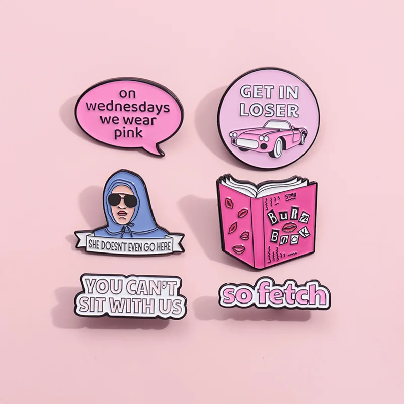 Creative Letter Enamel Brooch Wednesday Pink Sunglasses Women Bubn Lips Book Loser Car Metal Badge Punk Clothe Lapel Pin Jewelry