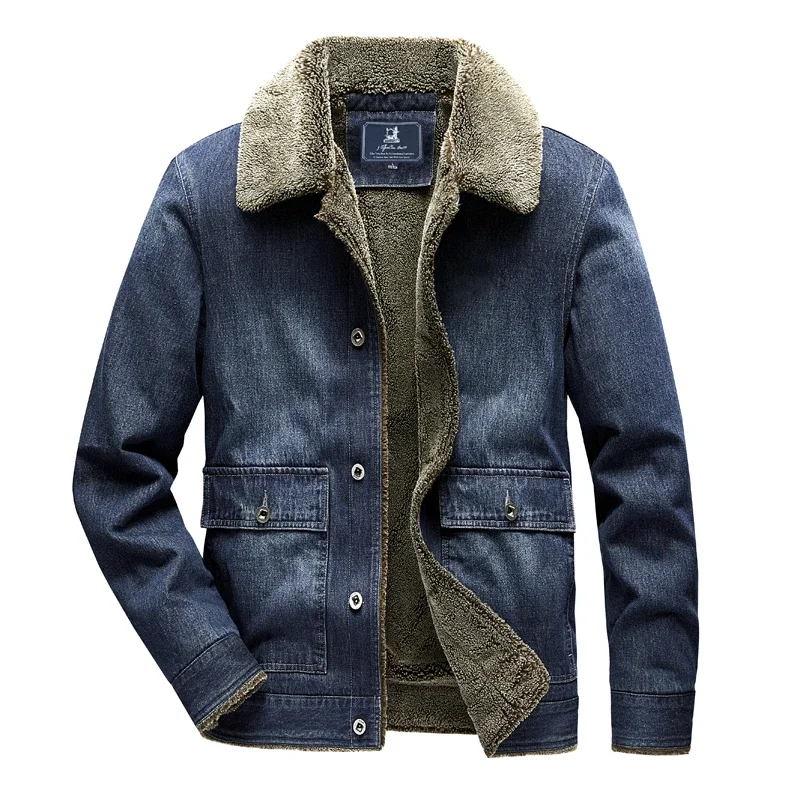 padded Denim Jacket Men's 2024 Winter New lambswool Thickened Casual Loose Retro Outdoor Travel Lapel Tops Men's Warm Coat