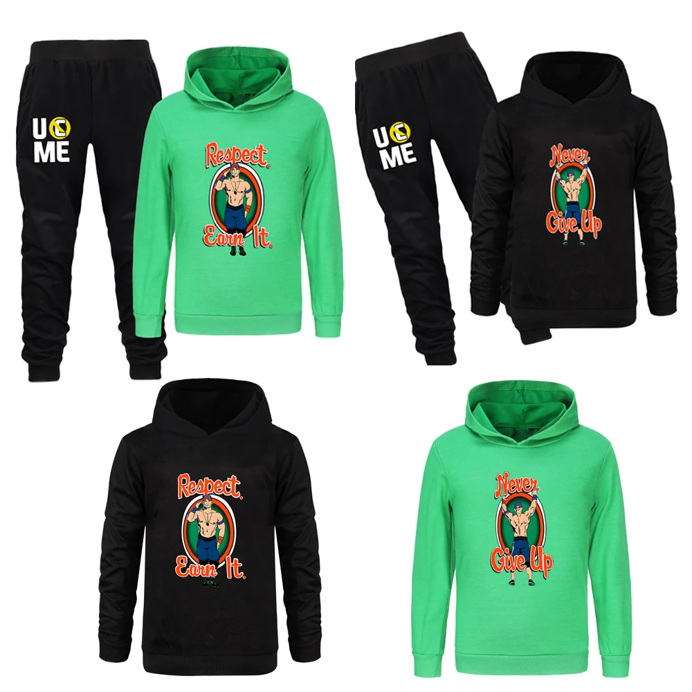 Детская одежда Wrestler John Cena Never Give Up Respect Earn It, комплект толстовок с капюшоном и принтом, детский весенний наряд с длинными рукавами