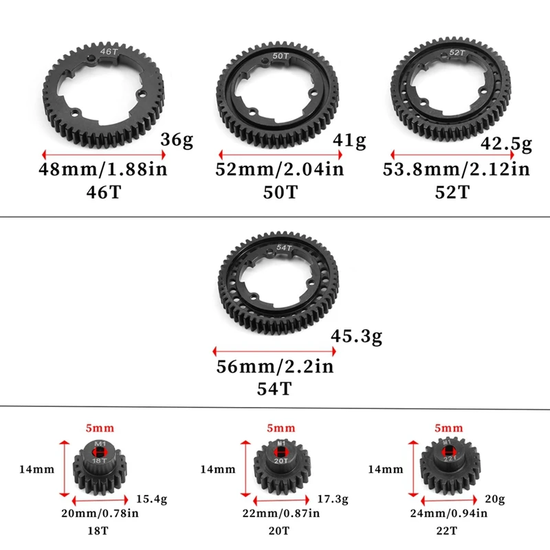 Kit de engranaje recto endurecido para coche a control remoto, Mod para Traxxas 1/5 x-maxx 1/7 XO-1 1/10 Maxx 1/10 E-REVO 2,0 V XL