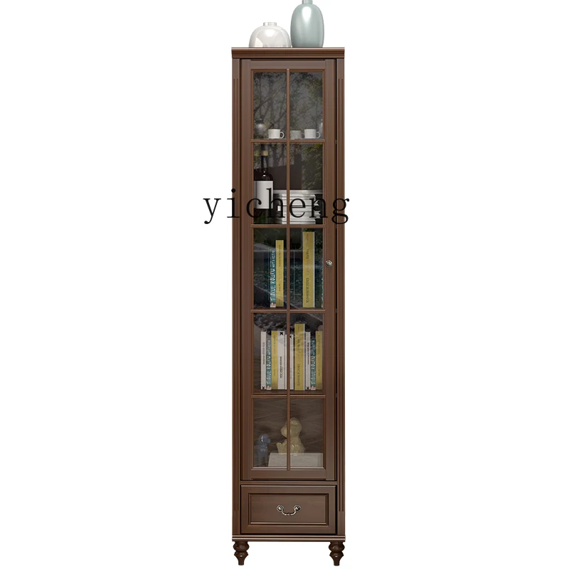 

Tqh Solid Wood Bookcase Clothes Closet Ultra-Narrow Storage Organizer Display Cabinet with Glass Door