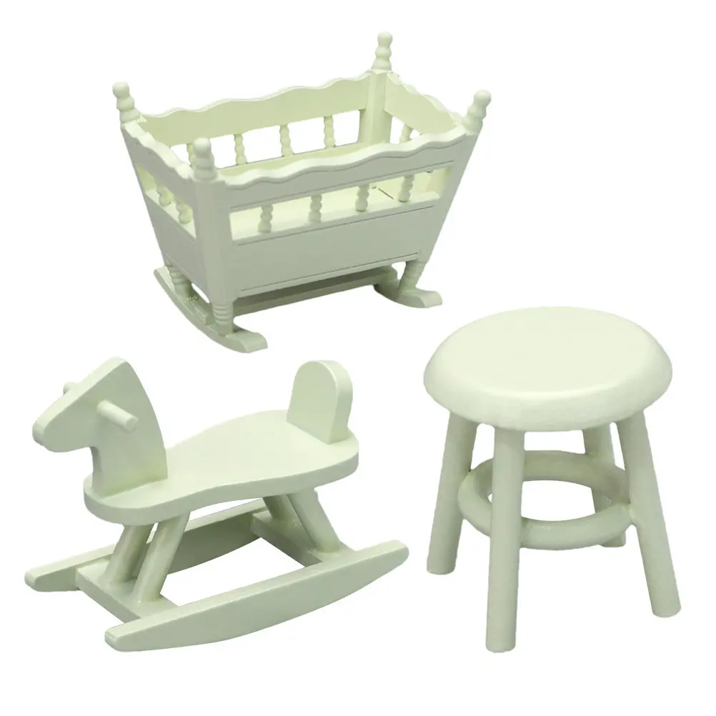 

Набор миниатюрной мебели из натурального дерева: легкая колыбель, табурет, лошадка для детского домашнего декора, классический стиль, DIY