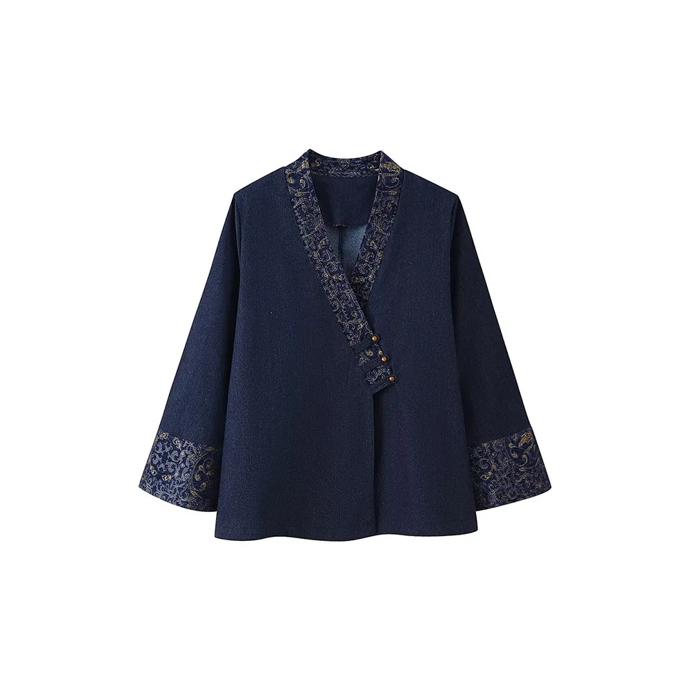 

Autumn new women's clothing French fashion jacquard denim effect kimono style outerwear