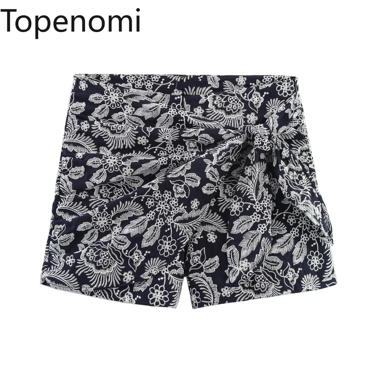 

Topenomi Vintage Black Embroidery Flower Skirt Shorts Women 2025 Summer High Waist Lace Up Design Short Pants Fashion Streetwear