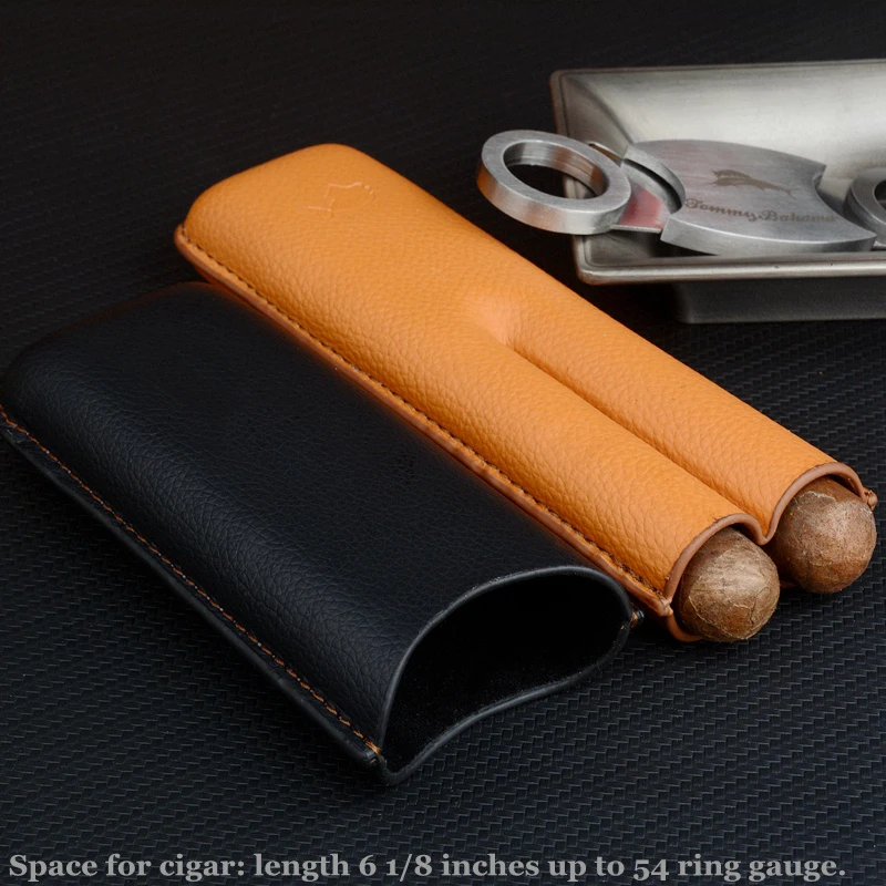 Contract Color Cigar Case  PU Leather Cigar Holder Travel Cigar Humdor 2 Tubes 54R Cigar Box Exellent C Logo Smoking Accessory