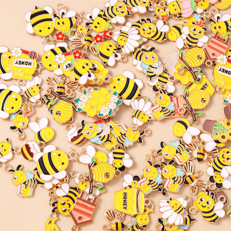 20 Stück Cartoon-Mix-Tier-Honigbienen-Anhänger, Emaille-Bienen-Anhänger für Schmuckherstellung, Ohrringe, Halsketten, DIY-Bastelzubehör – Detail 24