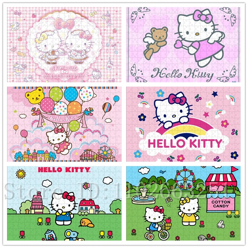 35/300/500/1000 Pieces Hello Kitty Puzzles Sanrio Cartoon Jigsaw Puzzles for Children Handmade Intelligence Game Toys