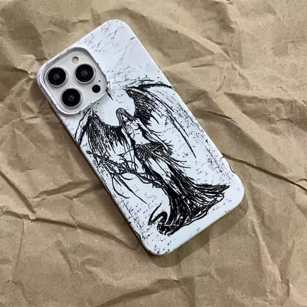 Coque rétro gothique avec sculpture de fille, coque mignonne, coque antichoc, iPhone 16 15 14 13 Pro Max 11 12 Mini Poly XS 7 8 Plus
