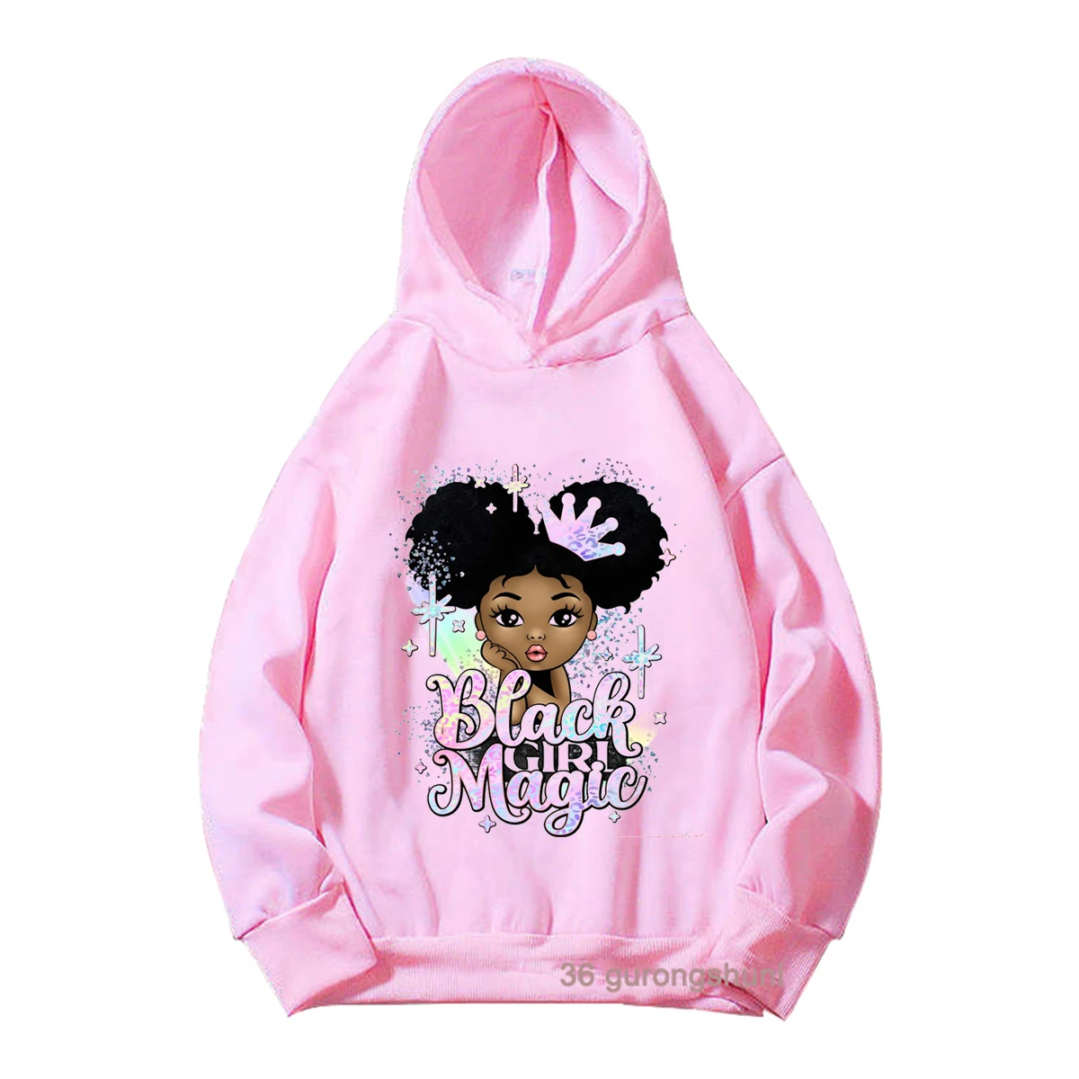 Kawaii Girls Hoodies Black Girl Magic Afro Princess Happy Birthday Girls Hoodies Fashion Children's Long Sleeve Sweatshirt Coat