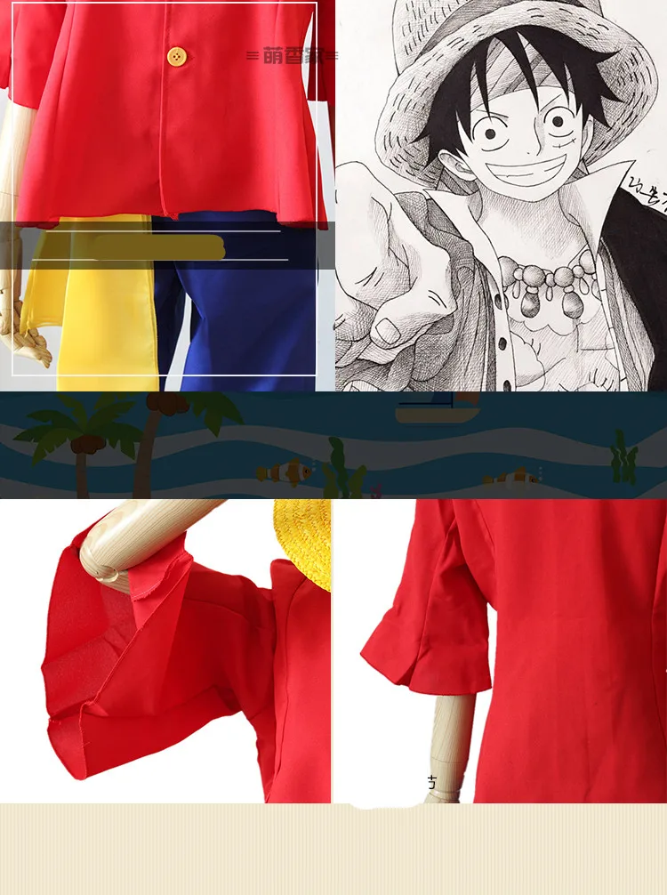 Anime japonais Monkey D. Costume de Cosplay Luffy avec Chapeau, Vêtement de Bande Dessinée