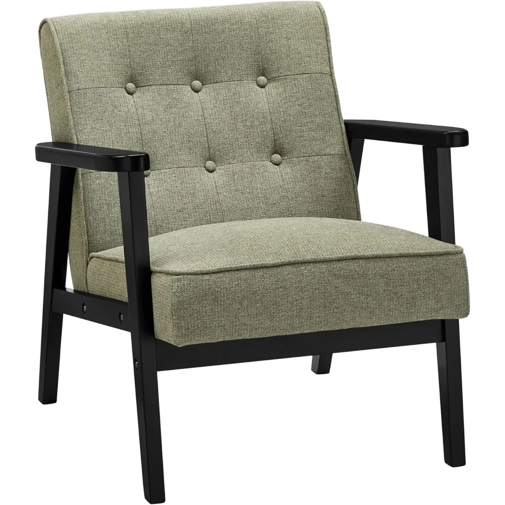 Accent Leisure Chair, Mid-Century Modern Arm Chair with Solid Wood Armrests and Legs, 1-Seat Cushioned Sofa