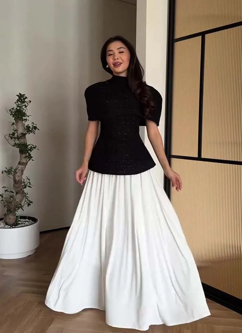 

2026 Autumn New European American Style Luxury Elegant Short Sleeve Long Dress Party Dresses