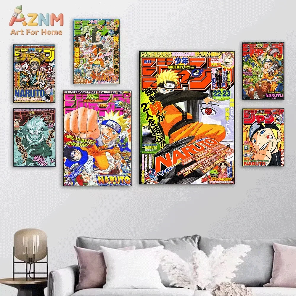AZNM Naruto Kakashi Weekly Shonen Jump Magazine Canvas Wall Art Single Frameless Anime Print Naruto Movie Promotional Characte view 2