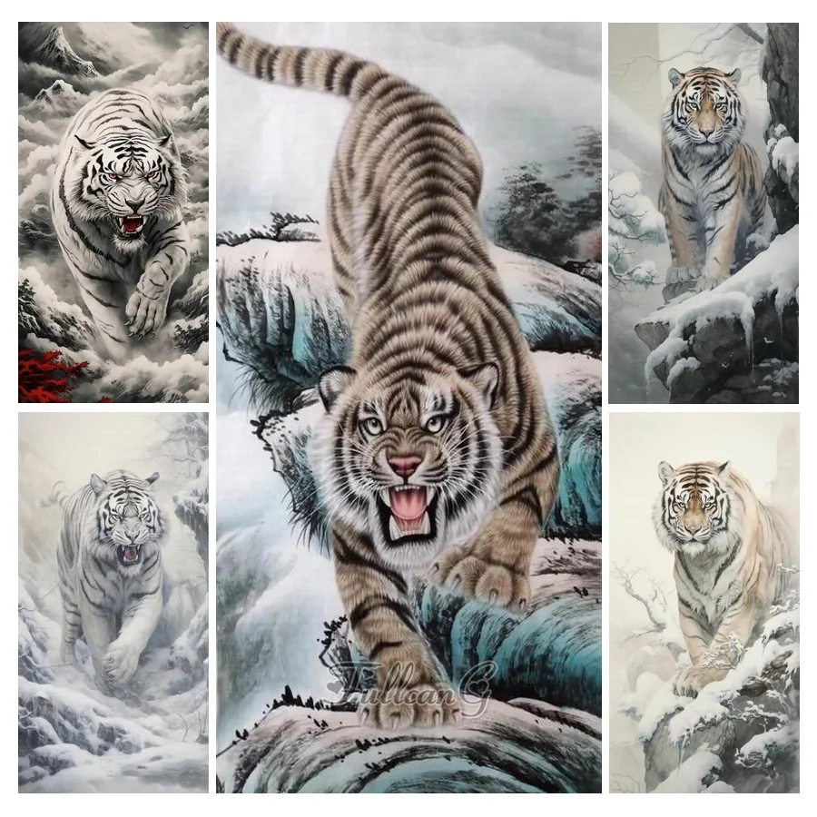 FULLCANG Winter Tiger Diamond Painting Large Size Snow Wild Animals Diy Full Drill Mosaic Embroidery Picture Wall Decor FG2352