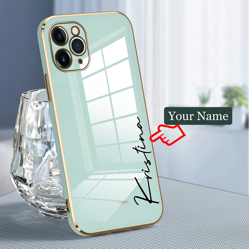 Funda de silicona suave de lujo para iPhone 14 Plus, cubierta personalizada con nombre, 6D, 15, 14, 13, 12, 11 Pro Max