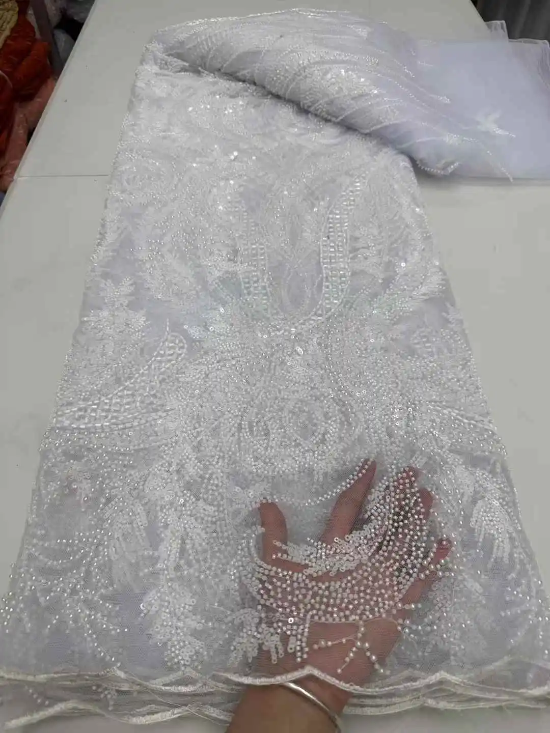 

Wholesale Luxurious High -End French Beaded Lace Fabric 2025 Latest African Sequins Lace Fabric For Wedding Dress Sewing