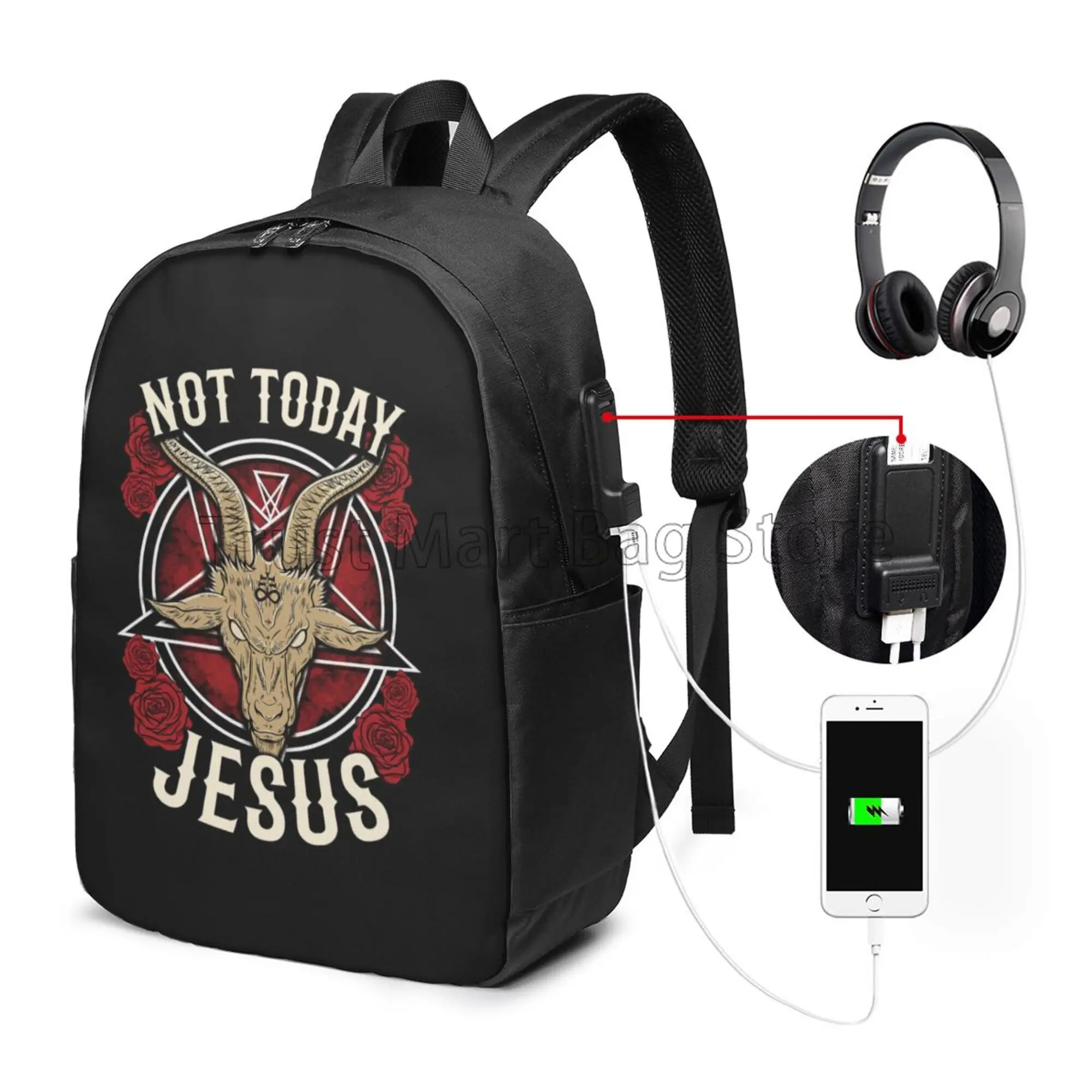 Not Today Jesus Gift for A Satanic Atheist Halloween Graphic Art Backpack Durable Laptop Bag Student Bookpack Travel Daypack