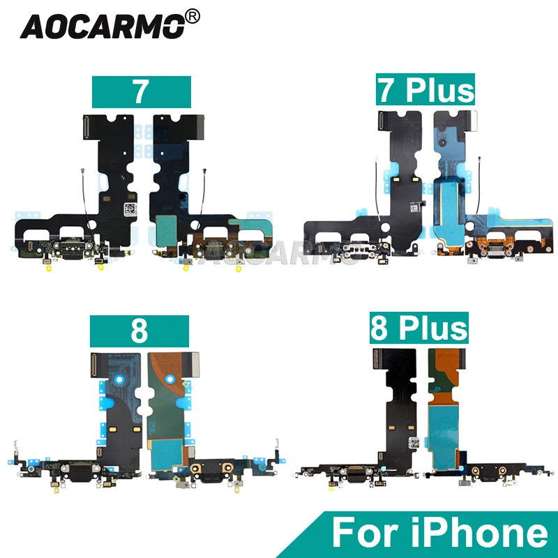 

Aocarmo For iPhone 7 7P 8 8P Plus USB Charging Port Charger Dock Connector Microphone Mic Flex Cable Repair Part