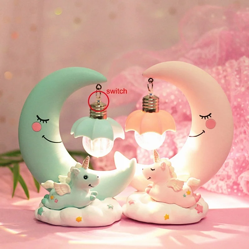 Cartoon Mond Led Nachtlicht Harz Baby Kindergarten Lampe Ornamente Nachttisch Lampe Kinder Geschenk Spielzeug