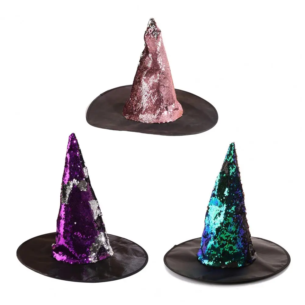 Reversible Sequin Witch Hat, Sparkly Glitter Large Wizard Hat,Costume Party Hat for Cosplay Glittering Party Costume Prop 5