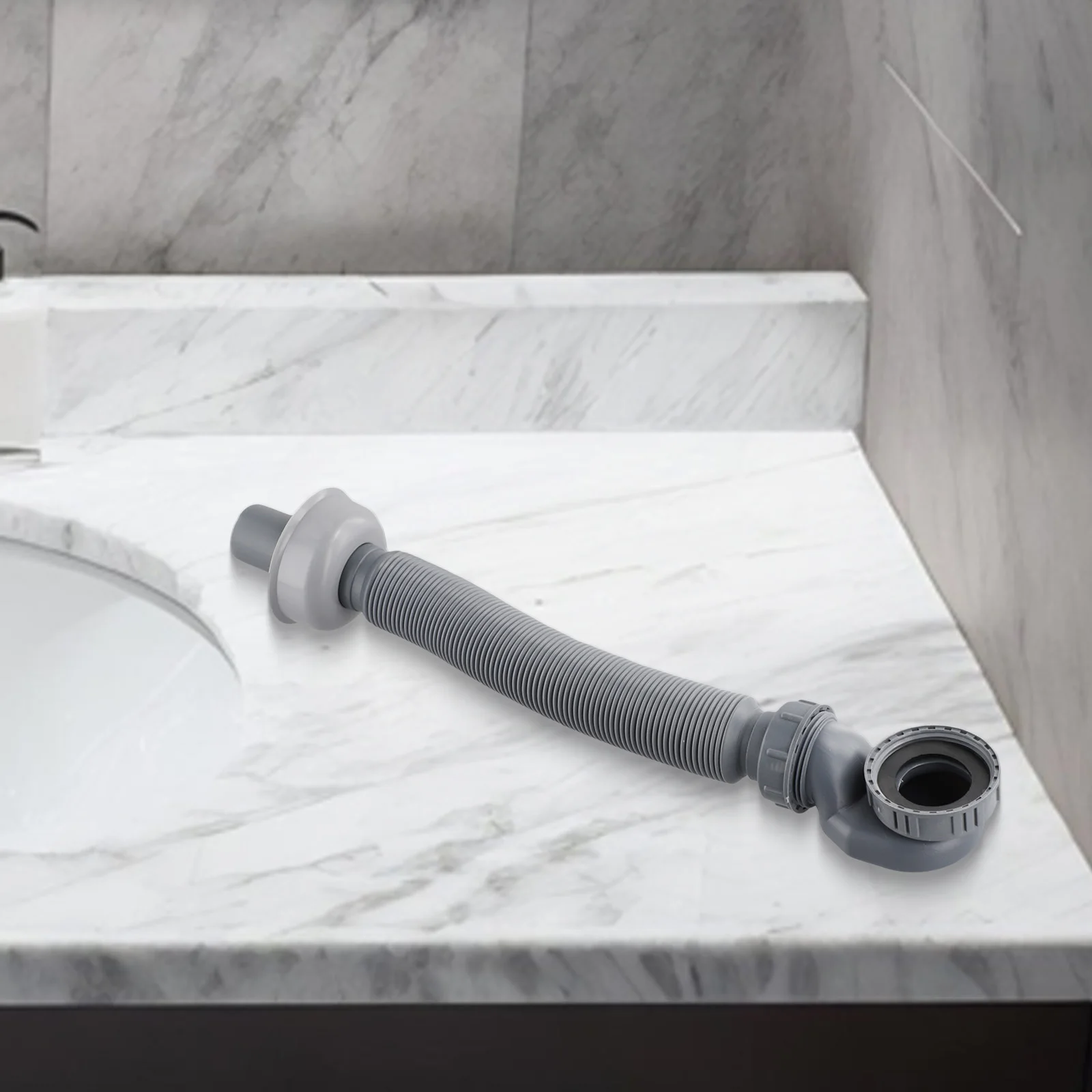 1PC Low Profile Trap Flexible Bathtub Shower Drain Pipe Gray ABS Flat Tube Telescopic Drainage Pipe Basin Drain Pipe Sink Hose