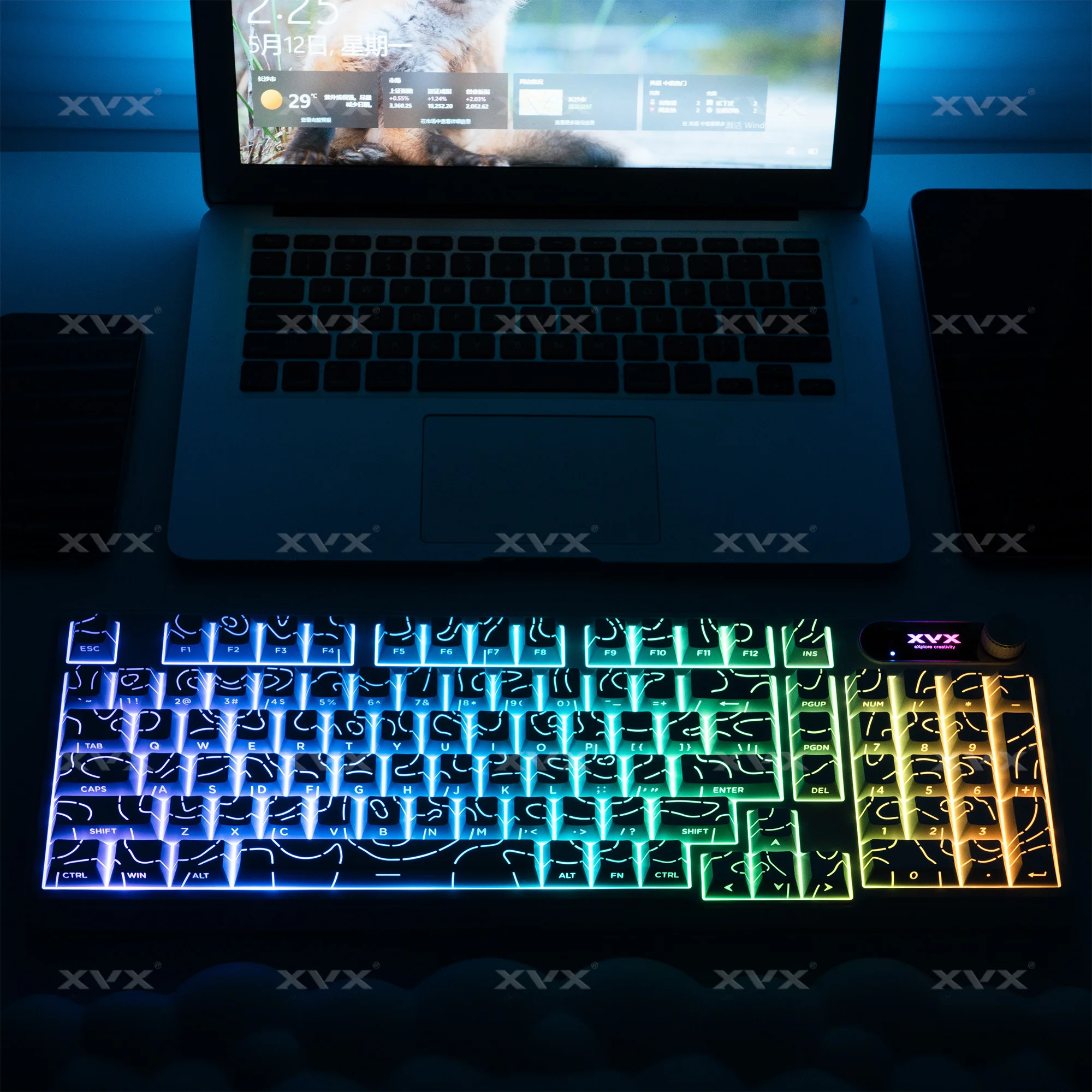 XVX K98 サイレントキー トリモード 100% メンブレンキーボード（地形パターンキーキャップ付き）