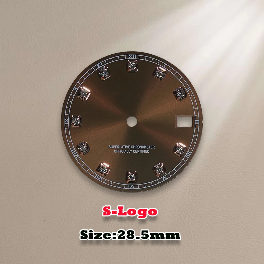 28.5mm High-Quality S Logo Sun pattern Diamonds Dial Fit  NH35/NH36/7S/4R Movement Watch Modification Accessories Repair parts