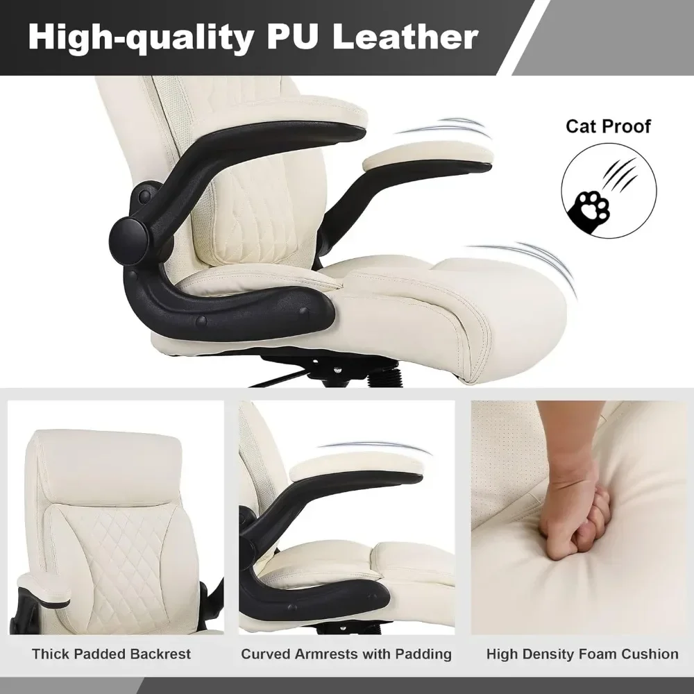 Executive Office Chair, Ergonomic Home Office Desk Chairs, PU Leather Computer Chair with Lumbar Support, Flip-up Armrests