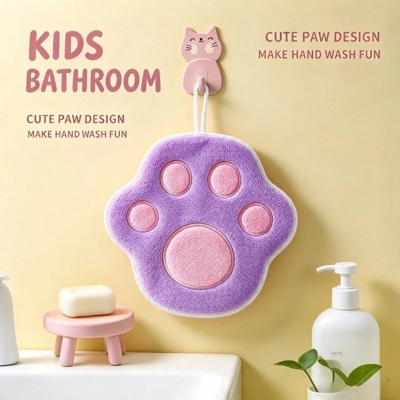 Criativo Cat Footprints Toalha De Banho Para Crianças, Banheiro De Mão Macia, Produtos Domésticos Bonitos, Produtos De Limpeza