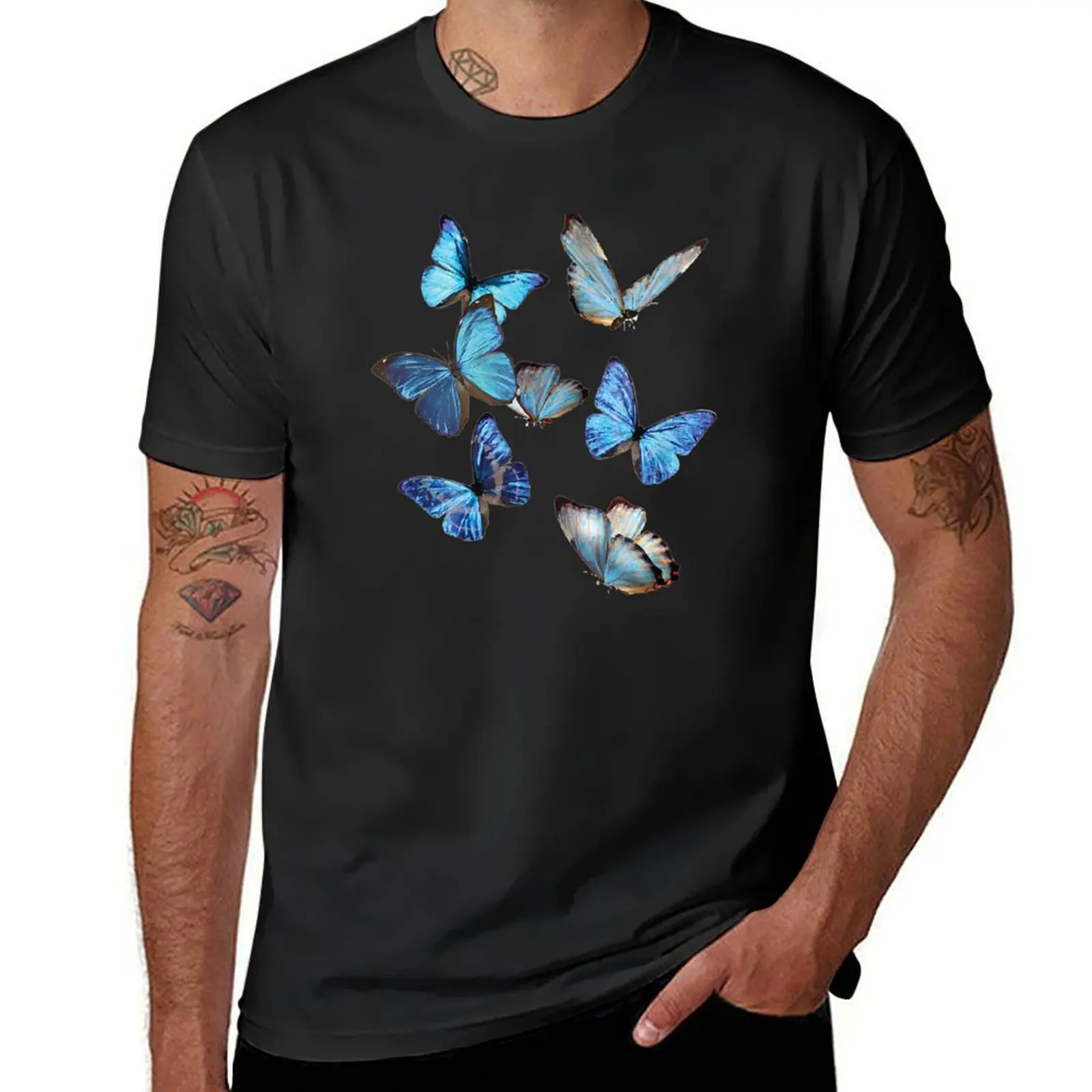 Blue Morpho Butterfly Swarm Lepidoptera Entomology T-Shirt summer top summer clothes tops men t shirts