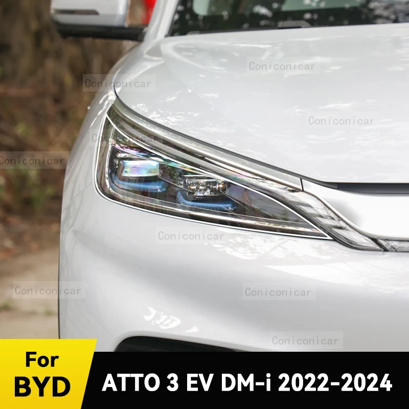 

Для BYD ATTO 3 EV YUAN PLUS 2022-2024 защитная пленка для фар автомобиля, передний светильник, прозрачный ТПУ, аксессуары для фар