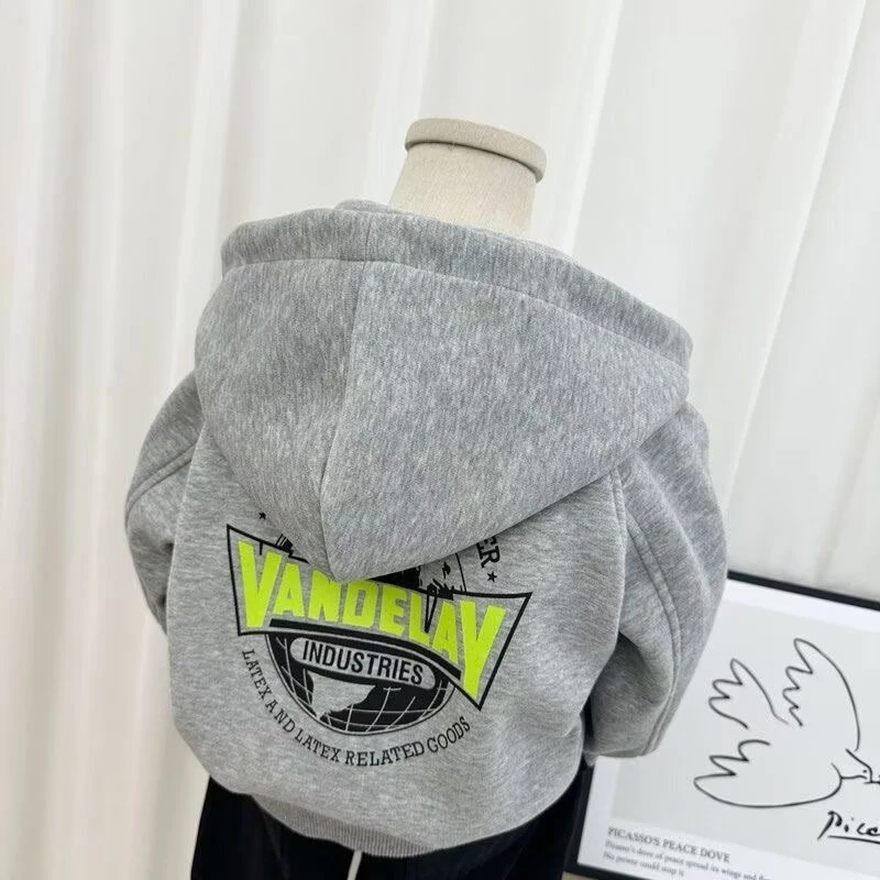 Spring Autumn New Boys Leisure Coats Letter Print Hooded Zipper Windbreak For Boys Sports Cotton Outerwear 2 3 4 5 6 8 10 Years