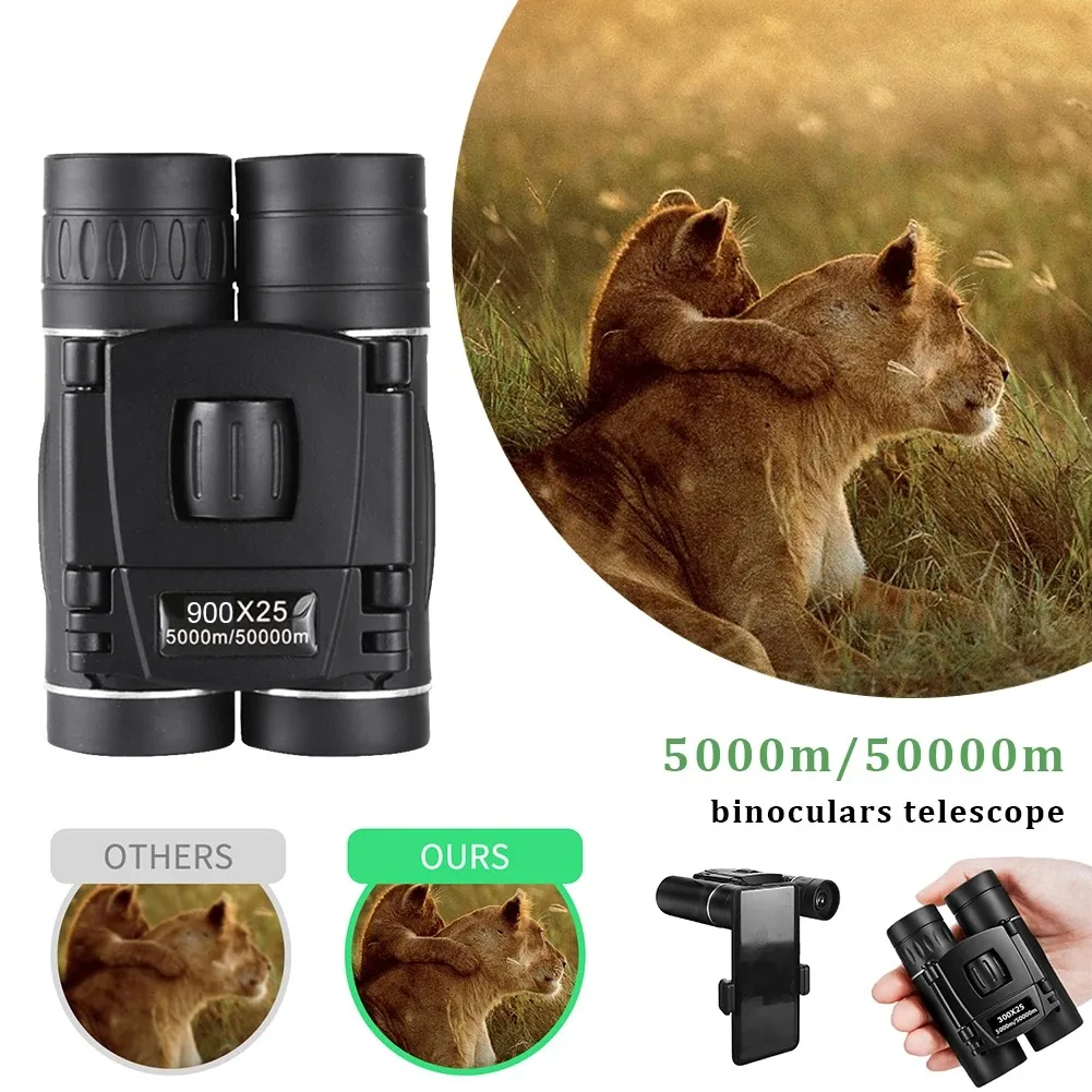900x25 HD Powerful Binoculars 9000MLong Range Folding Mini Telescope BAK4FMC Optics For Hunting Sports OutdoorCamping Travel