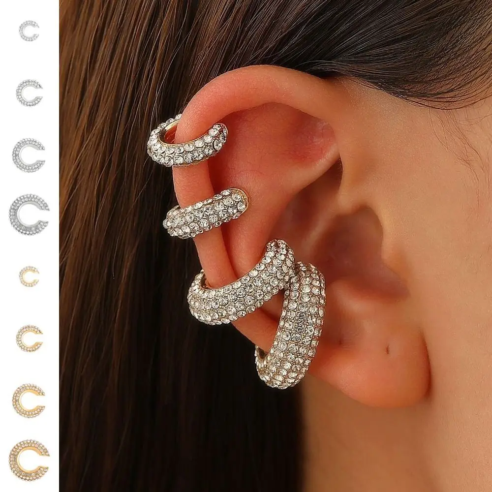 Vintage Copper C Shape Ear Cuff Crystal Metal No Piercing Earrings Golded Irregular Shape Gold Jewelry Wear
