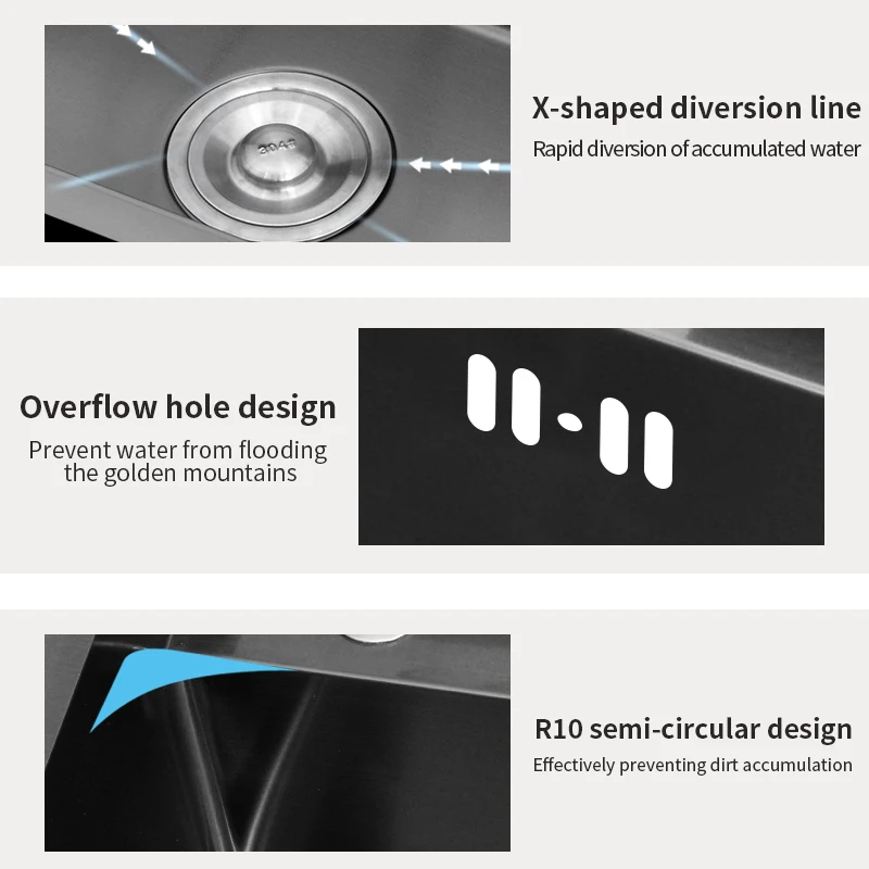 Factory Direct Sales Invisible Sink With Lid 304 Stainless Steel Washbasin RV Sink Black Multifunction