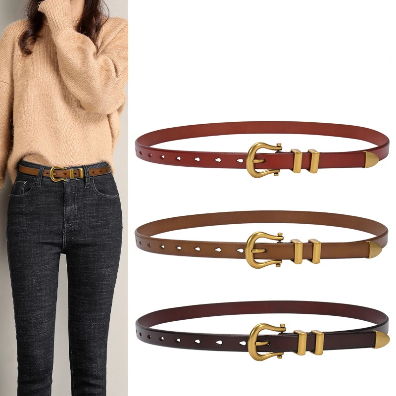 Luxury Full Grain Leather Women Jeans Belts Silver Gold Buckle Adjustable Waistbands Ladies 10 Colors Genuine Cow Leather Belts