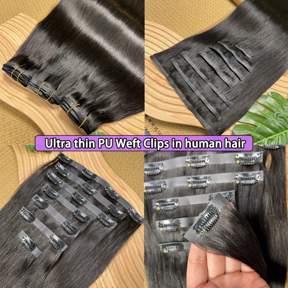 مستقيم بو كليب Ins وصلات شعر 100% شعر الإنسان اللون الأسود الطبيعي 100 جرام/مجموعة 7 قطعة سلس غير مرئية بولي Weft لحمة للنساء