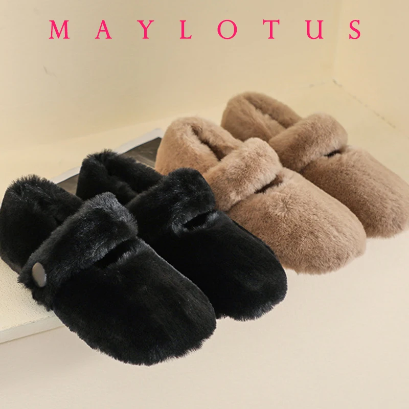 

Round Toe Women Casual Female Sneakers Leather Shoes Slip-on Loafers Fur Soft Moccasin Slip On New Winter Leisure Basic Shoes