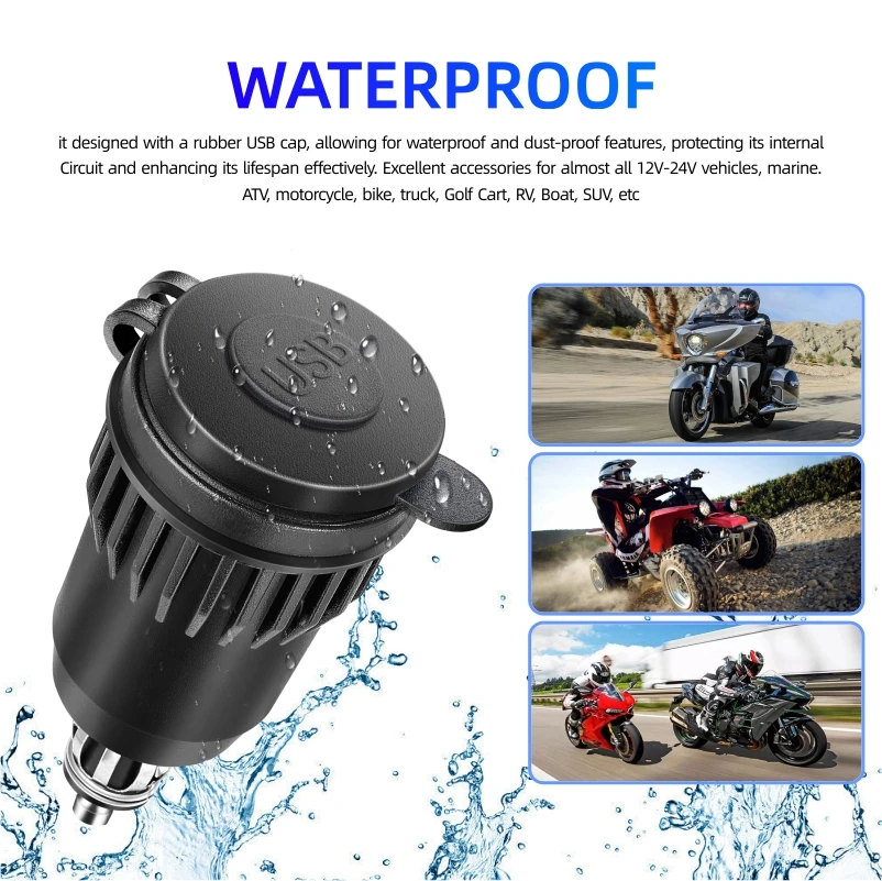 QC 3.0  car power socket dual usb plug charging car port Waterproof Power Outlet For Motorcycle Boat Marine Truck ATV