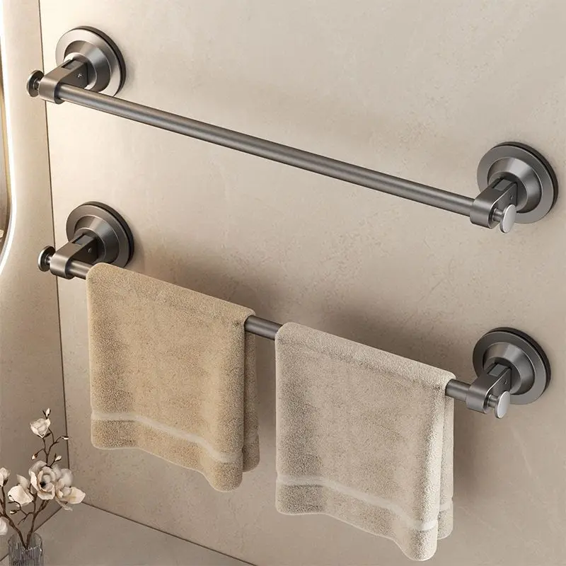 Brushed Nickel Self Adhesive Towel Bar, No Drill Wall Mounted Stainless Steel Towel Rack, Waterproof Rustproof Towel Holder for