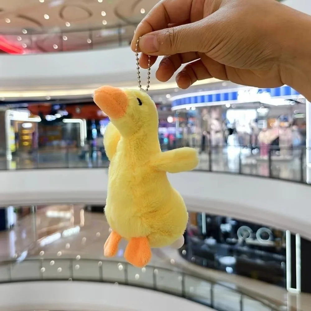 Plush Bag Blowing Duck Plush Doll Mini Size Exaggerated Design Grab Machine Toy Yellow And White Colored Keychain Clip