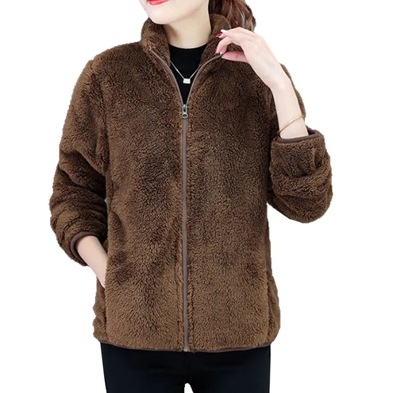 

Double-sided Coral Fleece Female Slim Autumn Winter Clothing Coat Jacket Warm Furry Top Polar Flannel Zip Sweatshirt Women Y2k