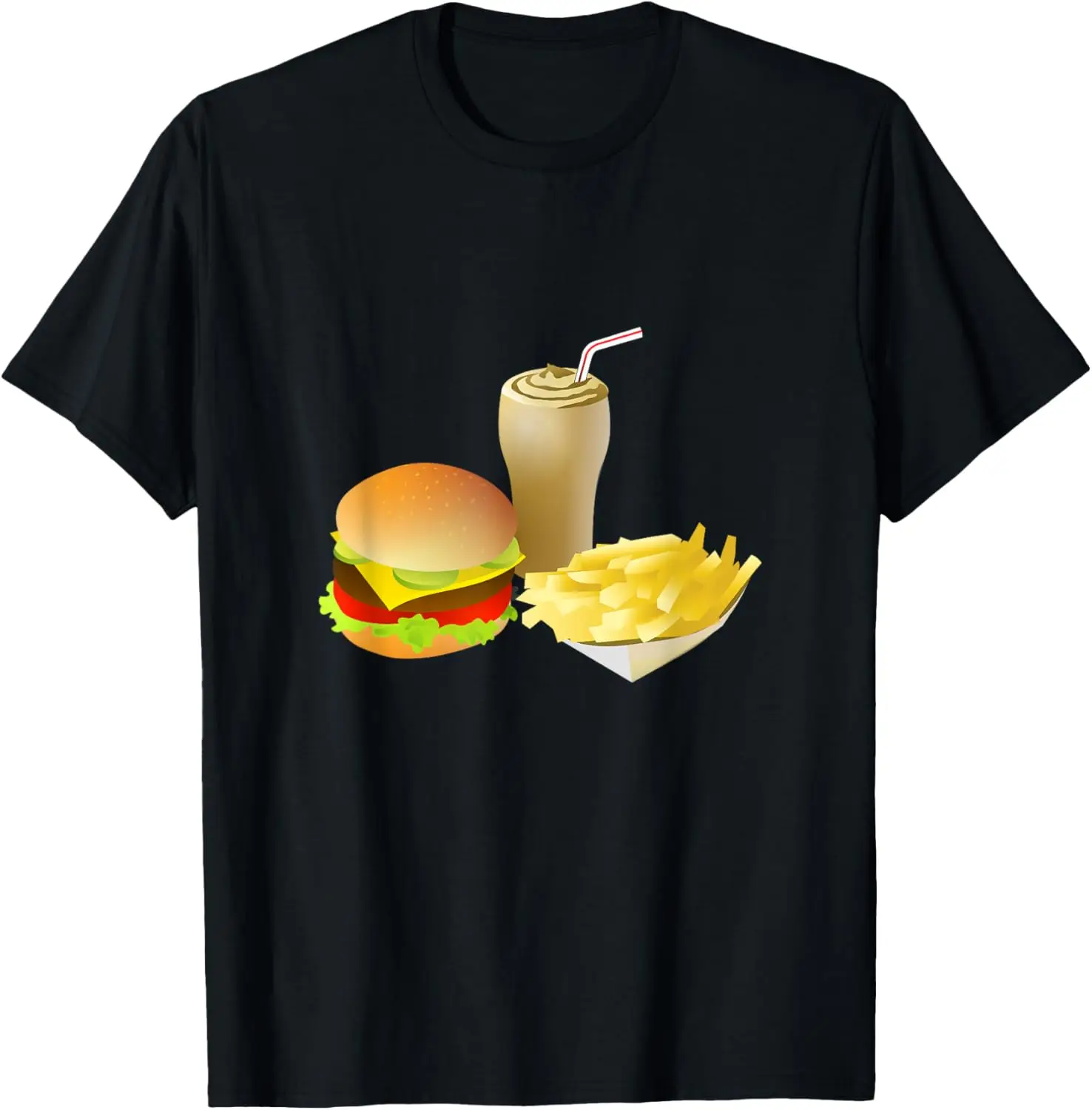 Camiseta de comida rápida, hamburguesa, patatas fritas, batido de leche