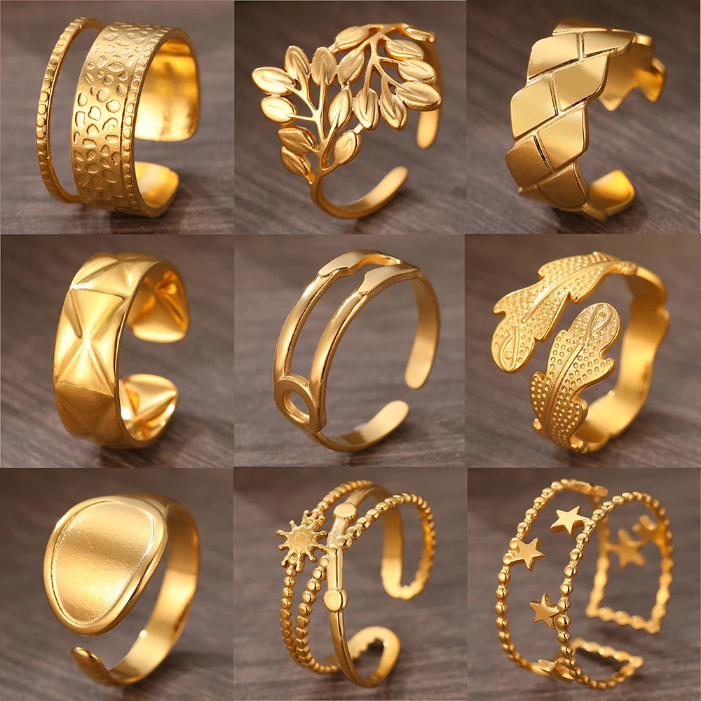 

Stainless Steel Rings New Popular Vintage Hollow Adjustable Open Sweethearts Wide Ring For Women Jewelry Non-fading High-quality